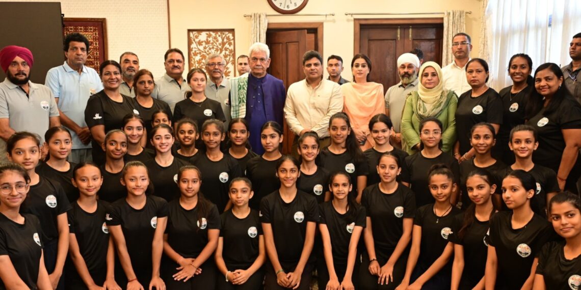 Lt Governor interacts with Gymnasts & Coaches who attended the National Advanced Rhythmic Gymnastics Training Camp at Srinagar