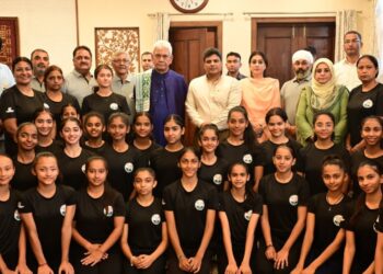 Lt Governor interacts with Gymnasts & Coaches who attended the National Advanced Rhythmic Gymnastics Training Camp at Srinagar