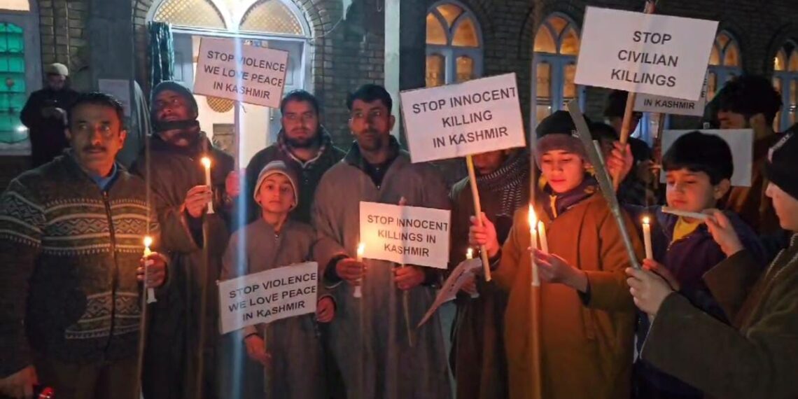 Ganderbal Residents Hold Candlelight Vigil to Condemn Kulgam Terror Attack