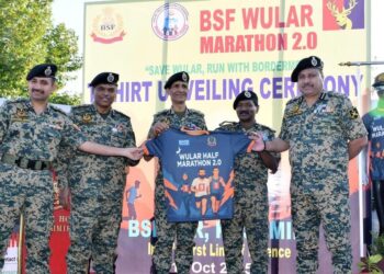T-shirt unveiling ceremony for marathon held at BSF Frontier HQ Humhama