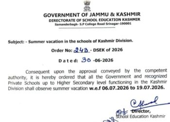 Schools Across Kashmir to Observe Summer Vacation from July 6