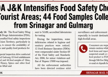 FDA J&K Intensifies Food Safety Checks in Tourist Areas; 44 Food Samples Collected from Srinagar and Gulmarg