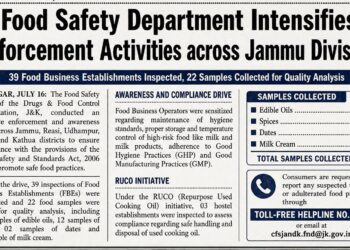 Food Safety Department Intensifies Enforcement Activities across Jammu Division