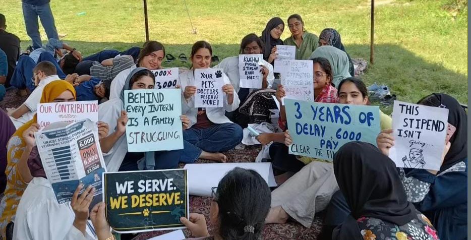 Veterinary Intern Doctors Continue Protest for Stipend Hike at SKUAST Shuhama