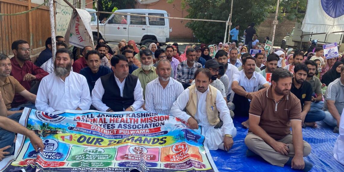 District President Indian National Congress Pulwama, Joins NHM Protest Alongside Party Leaders and Workers
