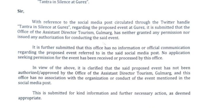 No permission sought or issued for proposed Gurez event: AD tourism gulmarg
