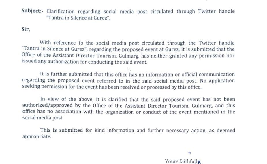 No permission sought or issued for proposed Gurez event: AD tourism gulmarg