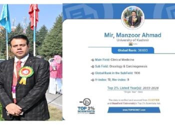 Dr Manzoor Ahmad Mir renowned breast cancer researcher listed Among the World’s Top 2% Scientists for fourth Consecutive Year in the Health Sciences category